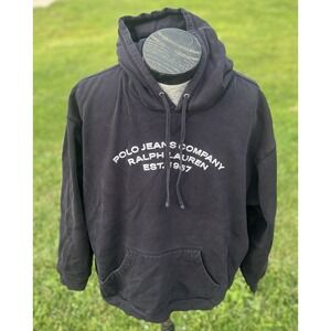 Vintage Polo Jeans Co Ralph Lauren Size XL Black Hoodie 90s Y2K Spell‎ Out